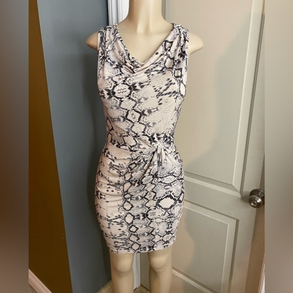 Snake Python Print Cowl neck Bodycon Dress‎